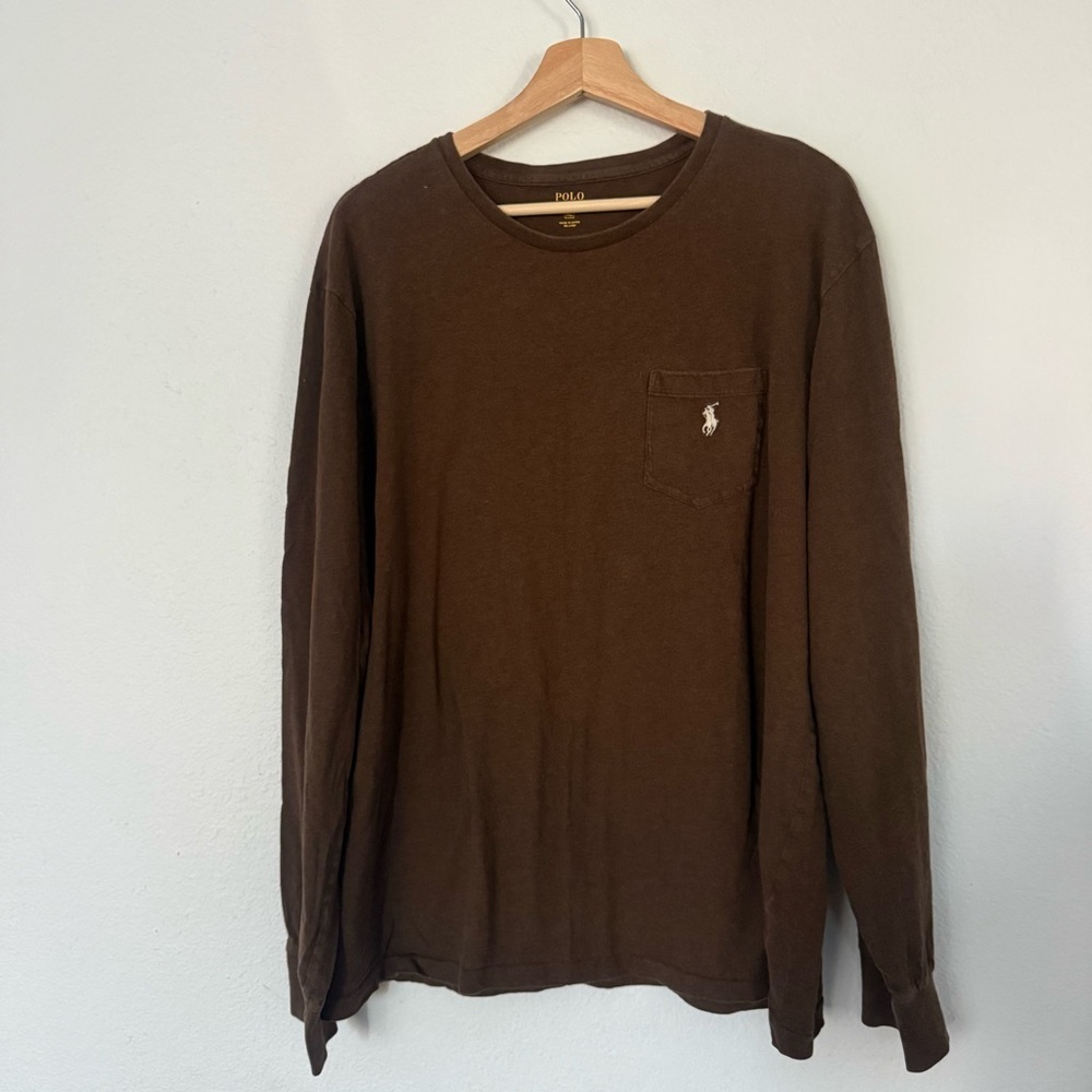 Polo Ralph Lauren T Shirt Mens Brown Pony Casual Long Sleeve XL